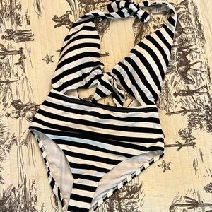 Black & White Striped One-Piece Swimsuit